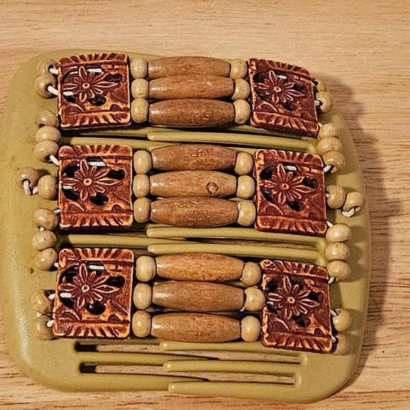 Sqaure Resin & Wooden Beaded Banana Clip Hair Accessory Made in South Africa - Picture 1 of 4